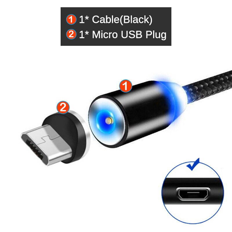 Rundt magnetisk adapterkabel til samsung galaxy  s20 s10 s9 s8 s7 s6 plus ultra note 10 9 8 5 lite micro usb type c opladerstik: Mikro og kabel