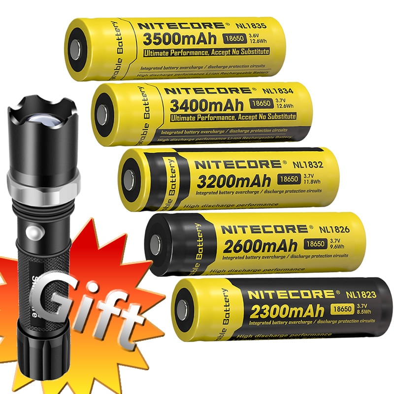 100% Original NITECORE NL1823/NL1826/NL1832/NL1834/NL1835 3.7V Li-ion Protected Battery Button Top 18650 + Flashlights FREE