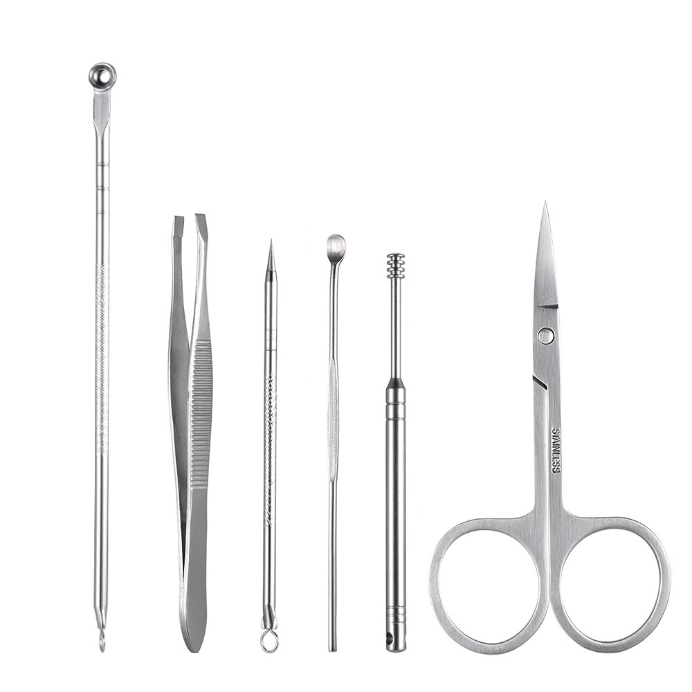 16 stk negleklipper manikyr pedikyrsett i rustfritt stål saks pinsett øreplukker ansikts hudorm nåler med pu poser