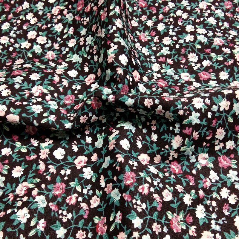 Tela de popelina de algodón con estampado de flores, tela de popelina negra y real de 50x145cm para costura artesanal, vestido de tela para bebé, retazos