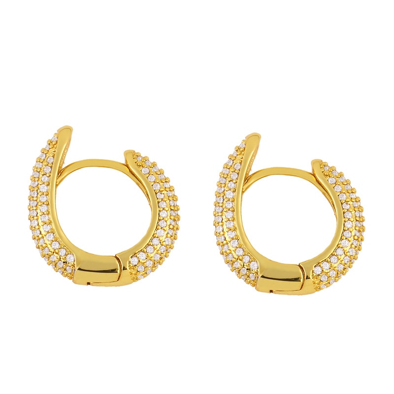 Cute Gold Pave Full Zirconia Crystal Geometric Hoop Earings Snake Shape Hoop Earings For Women Luxury Jewellery