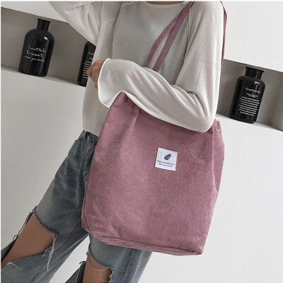 Canvas Women's Bag Thickened Corduroy 4-Way Buckle Bag Large Capacity Portable Shoulder Bag: Lotus root Pink