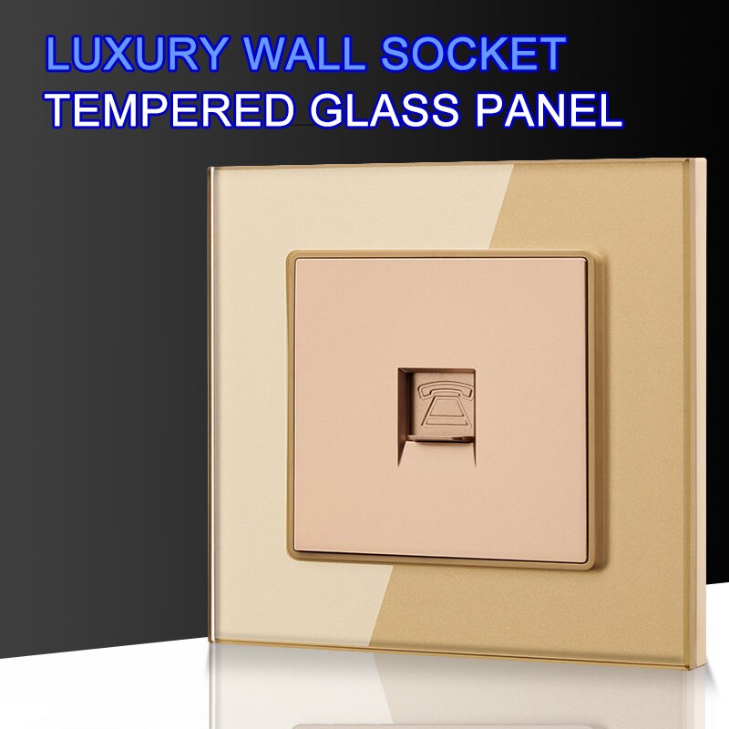 Luxe RJ11 Tel Telefoonaansluiting Data Socket Crystal Gehard Glas Panel 86*86 Mm CAT3 Socket, wit Zwart Gouden