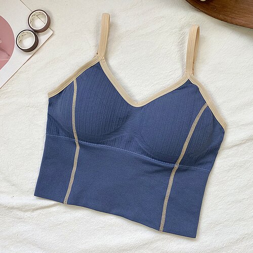 Camisole voor dames, camisole voor dames, v-hals, colorblock spaghettibandjes, vest voor dames, tanktops, crop top, franse chique dameskleding: Blauw