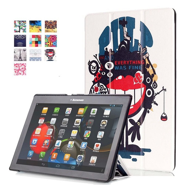 3 en 1 de PU Funda de cuero con tapa abatible para Lenovo Tab 2 Tab2 A10-70F A10-30 x30 x30F A10-70c tablet + película + Pen: Color 5