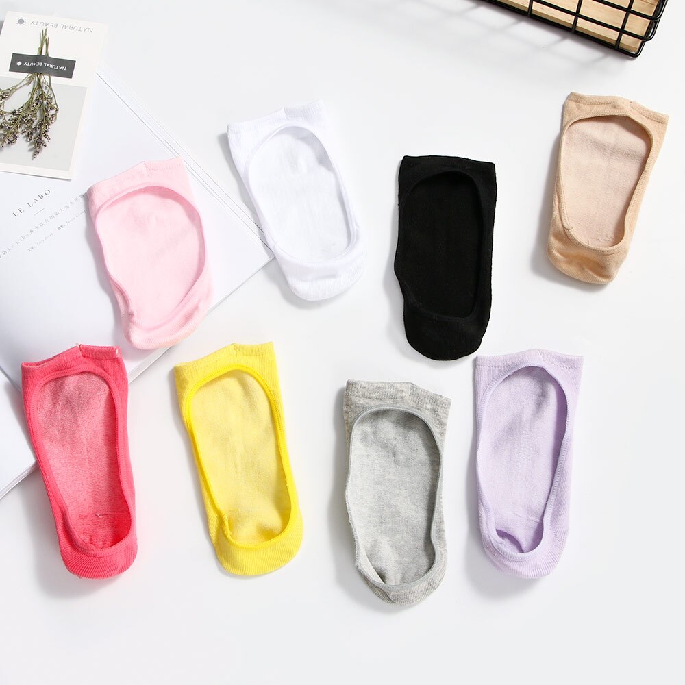 Åpen tå båtsokker sommer kvinner jenter bomull pustende anti-skli usynlige tøfler silikon peep-toe lavskårne sokker