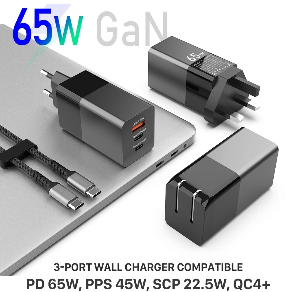 Gan 65W Usb C Quick Charger Pd 3.0 Qc Voor Samsung Iphone 12 Pro Max Macbook Tablet Snel Muur charger Eu/Us/Uk Plug Adapter