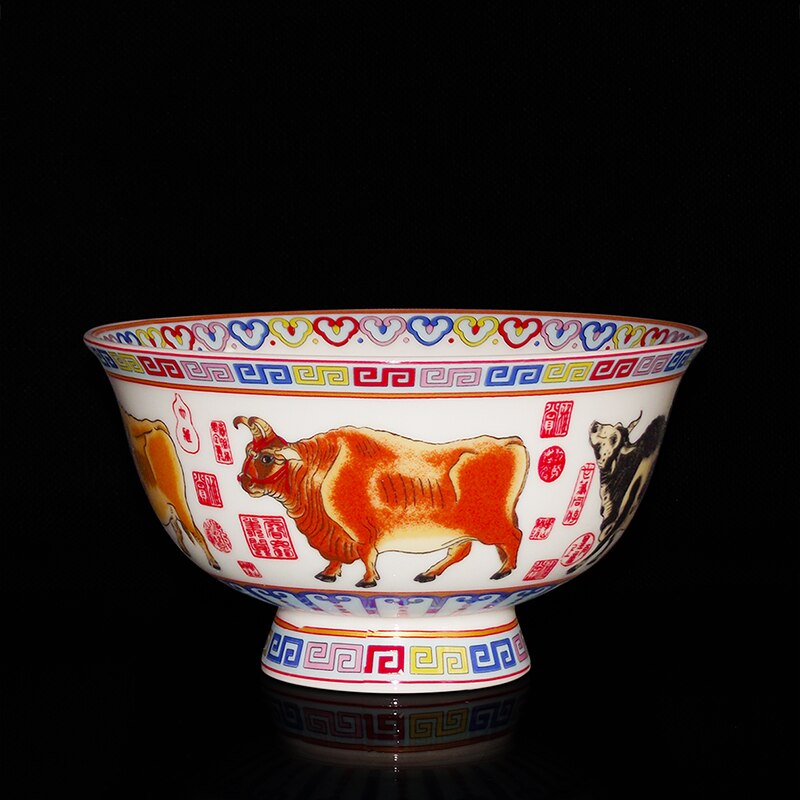 Jingdezhen Bone China Porcelain Bowl Five Oxen High Grade Auspicious Ceramic Bowl Rice Bowl Noodles Bowl Vegetable Bowl
