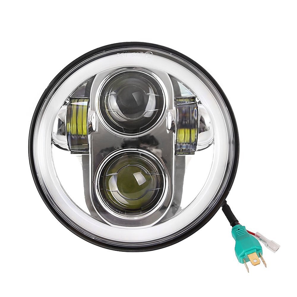 Faro Led de 5,75 pulgadas, anillo de Halo, Ojos de Ángel DRL blancos para Harley Sportster, para Touring, para Super Glide Dyna 5, proyección de 3/4": Plata