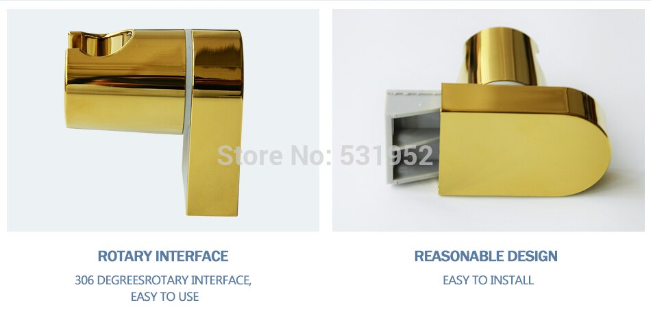 3 Function Gold Plated Hand Held Shower Head Hose and Bracket Holder Antique Gold Sprayer Multifunction Function