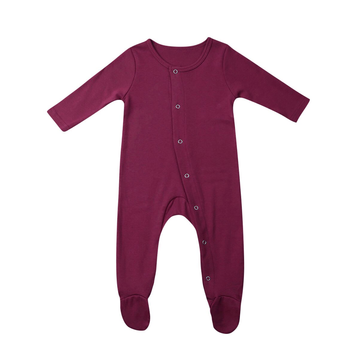 Lente Herfst Baby Baby Footies Meisjes Jongens Lange Mouwen Effen Katoenen Footies Outfits Kleding: Wine Red / 12m