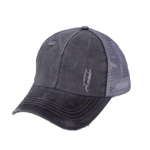 Sol hat ensfarvet hue hestehale criss cross baseball cap udendørs sport justerbar anti uv mesh hat: Mørkegrå