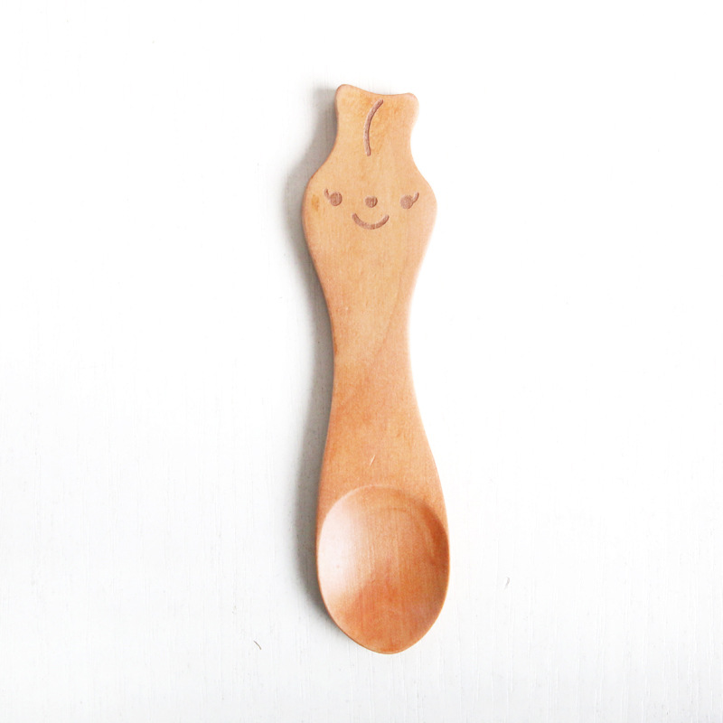 Cuchara de alimentación de dibujos animados para niños, cucharilla creativa de madera para comida infantil: 5
