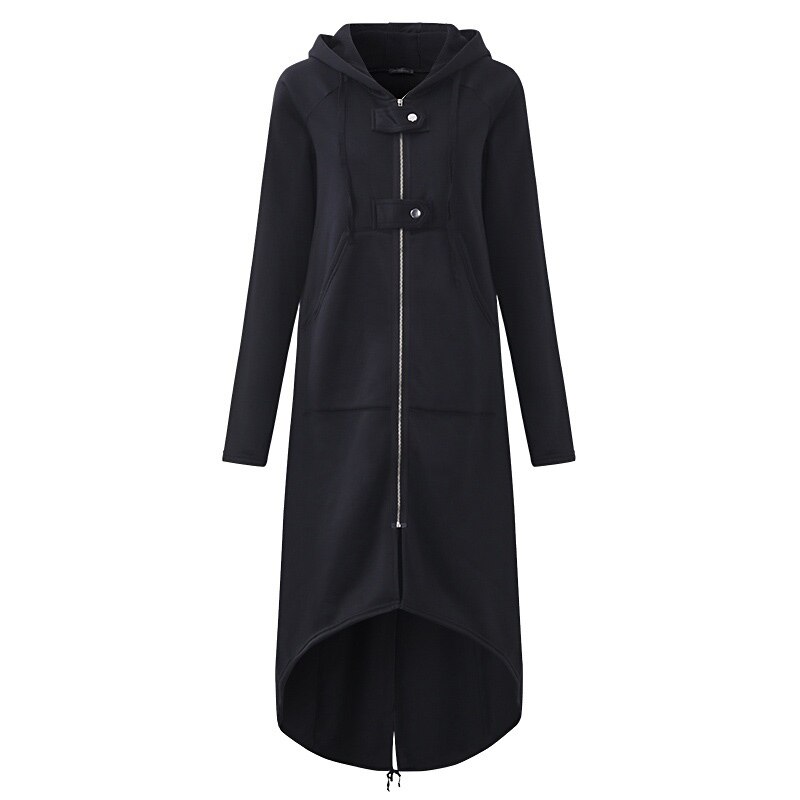 Gabardina con capucha y manga larga para otoño, abrigo largo de terciopelo negro con cremallera, talla grande 5xl, abrigo para mujer, ropa de abrigo