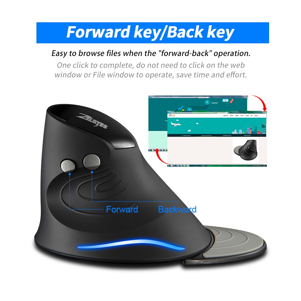 ZELOTES F-17 Vertical Mouse 2.4GHz Wireless Gaming Mouse 6 Keys Ergonomic Optical Mice with 3 Adjustable DPI for PC Laptop