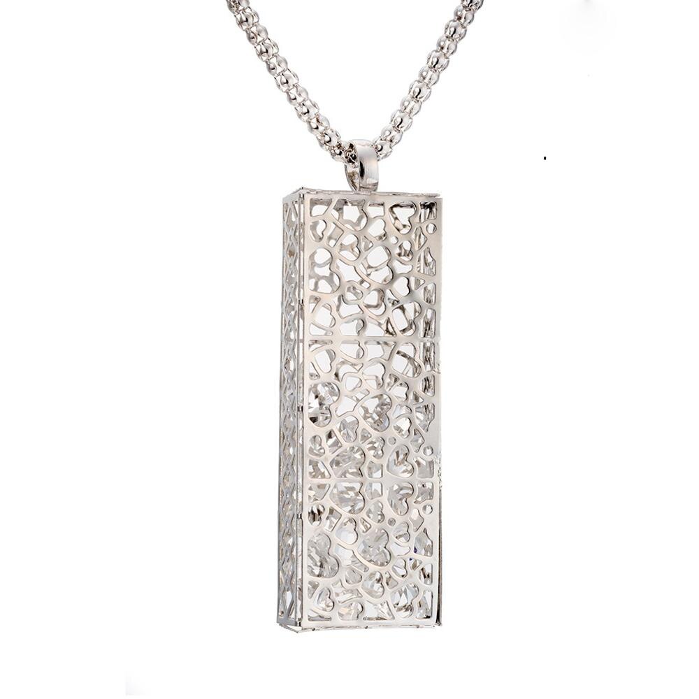 Charmant Hollow Rechthoek Column Vrouwen Hanger Ketting Gold Metal Zirkoon Kralen Hangers Ketting Kostuum Sieraden: silver