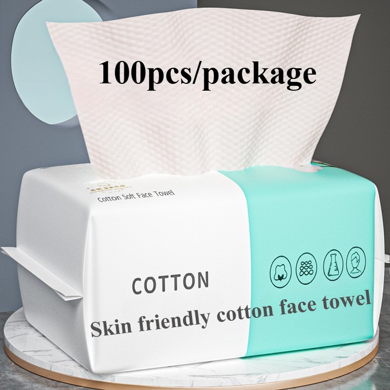 Reusable thickened face towel One pack of 50/100 pieces per pack Travel cleanser wet dry makeup remover cotton soft fabric tool: Blue