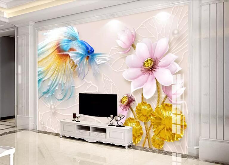 Beibehang papel de parede 3d Custom 3d behang coin goudvis lotus TV achtergrond vinyl muur papier peint muurschildering 3d hudas schoonheid: 16407722