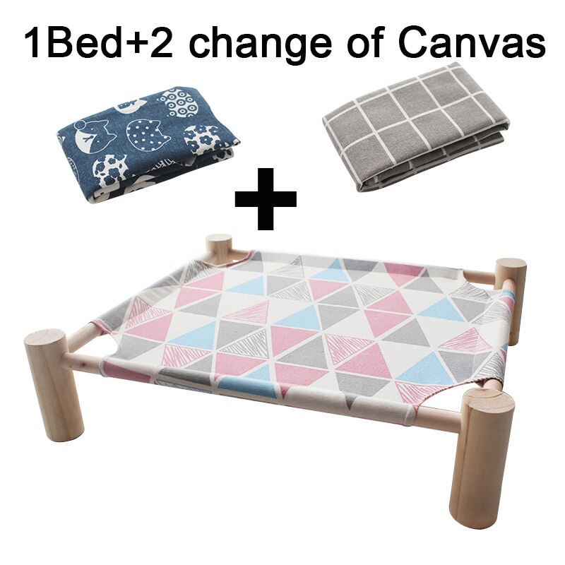 Hamaca desmontable de madera para cama de gato, cama gato radiador, camas perros pequeños, tumbona, esterillas, suministros para gatos, para dormir de verano: F 1Bed and 2Canvas