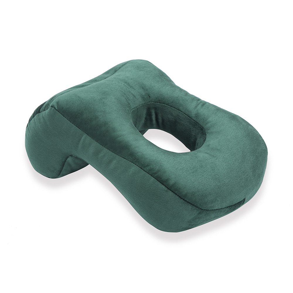 Solid Colors Velvet Nap Pillow Multi-function Hollowed-out Office Portable Cozy Sleeping Pillows For Adult Student Home Travel: Dark Green