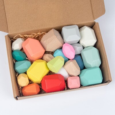 Children Colored Stone Jenga Stacking Blocks Educational Toy Nordic Style Rainbow Stone Wood Blocks Baby Wooden Toys: 22 pcs