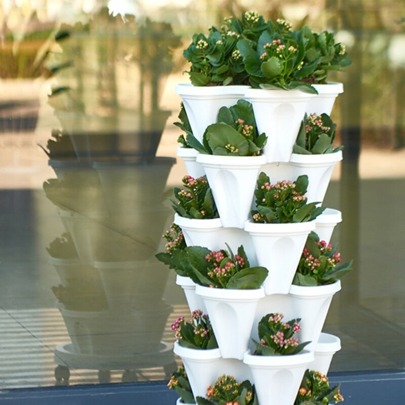 Stand Stacking Planters Strawberry Planting Pots with Drainage Holes Plastic Flower Pot Plant Permeable Type