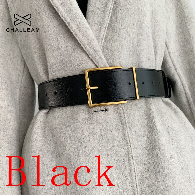 Vrouwen Luxe Brede Riem Vrouwelijke Vintage Goud Grote Vierkante Metalen Pin Gesp Zwart Bruin Pu Lederen Riem Jas Jurk Taille band 120: Black