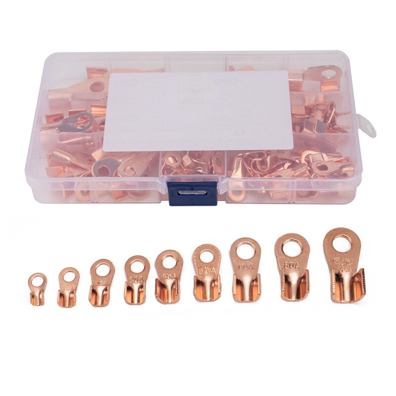 Battery Cable Copper Open Barrel Ring Lug Terminals Connectors Assortment Kit Wire Crimp Connector OT: 120