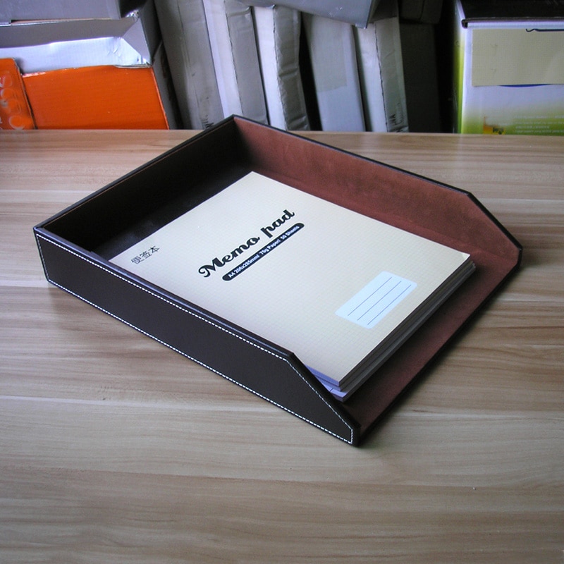 A4 læder træ skrivebord fil dokument opbevaringsbakke æske arkivering papir dokumenter bakker arrangør rackholder brun 225b