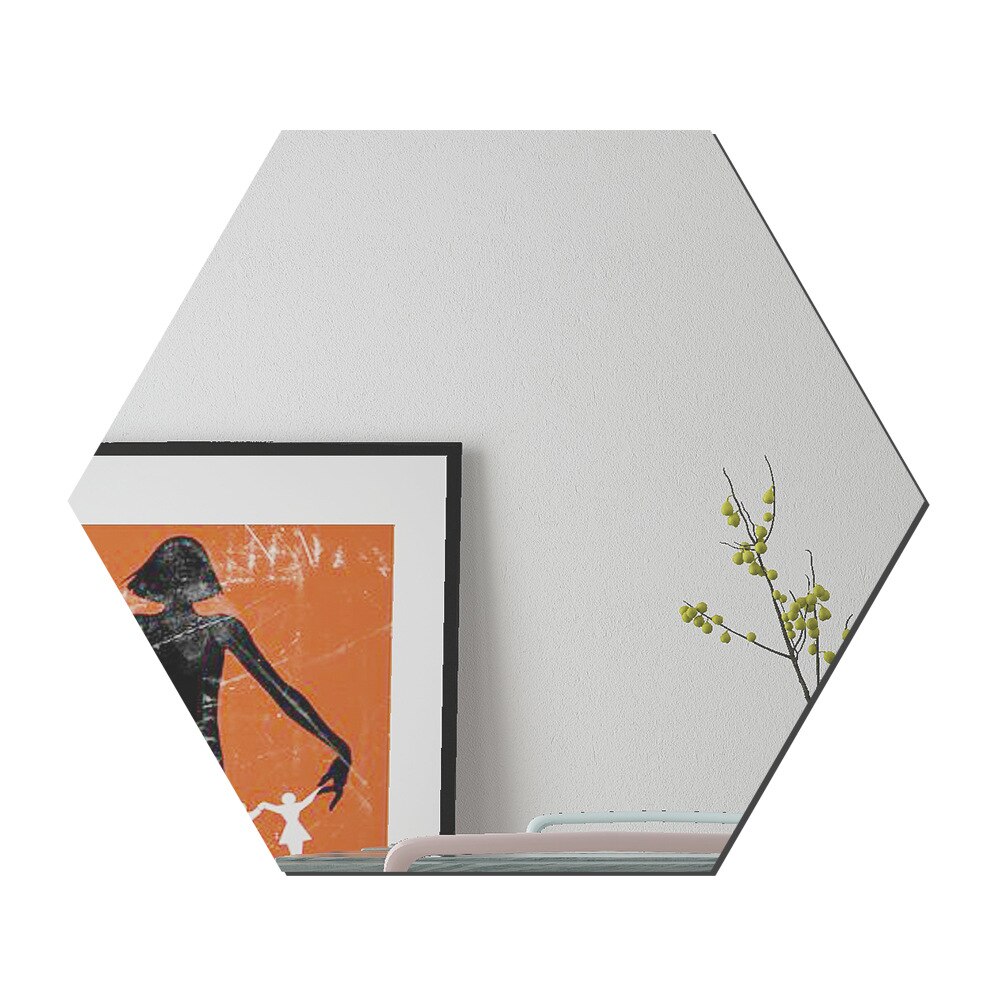 Väggdekor spegel klistermärke akryl självhäftande collage hexagon dekoration väggdekor speglar hem gör-det-själv dekorativa: Sexkantig skiva