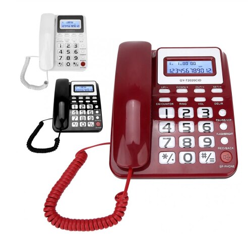 Telefoon, nummerherkenning, thuiskantoor, batterijloze witte bedrade telefoon met luidspreker, voicerecorder, telefoon met nummerherkenning