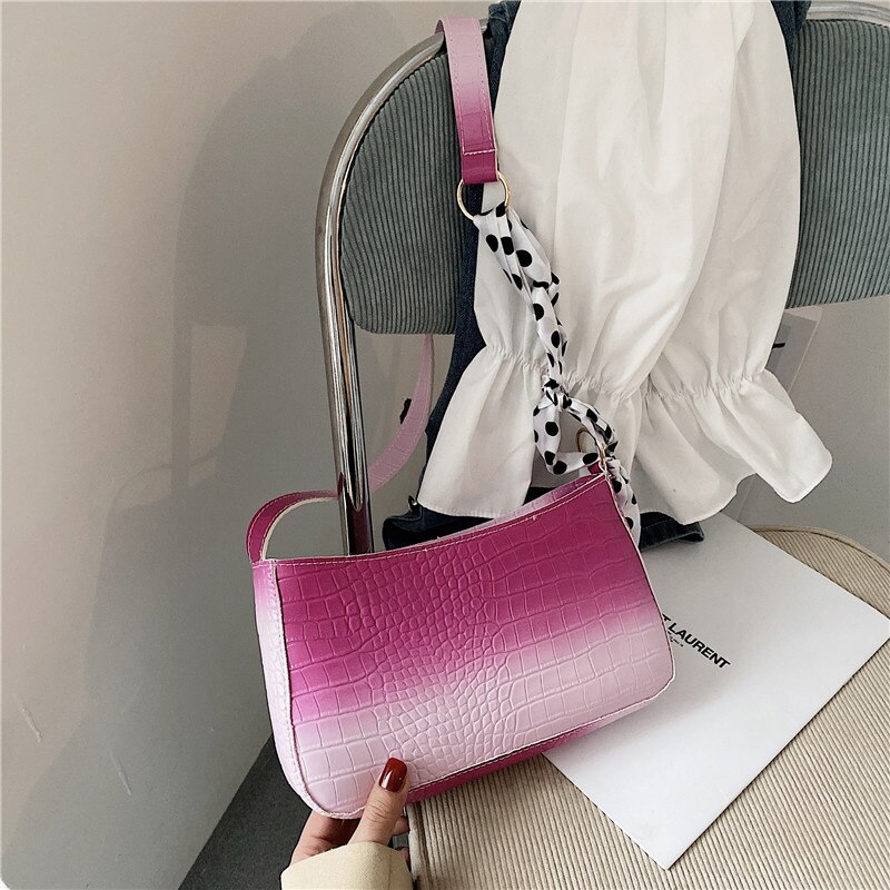 Smooza Kleurrijke Patroon Pu Lederen Oksel Tas Voor Vrouwen Effen Kleur Keten Schouder Handtassen Vrouwelijke Reizen Mode Handtas: Hot Pink