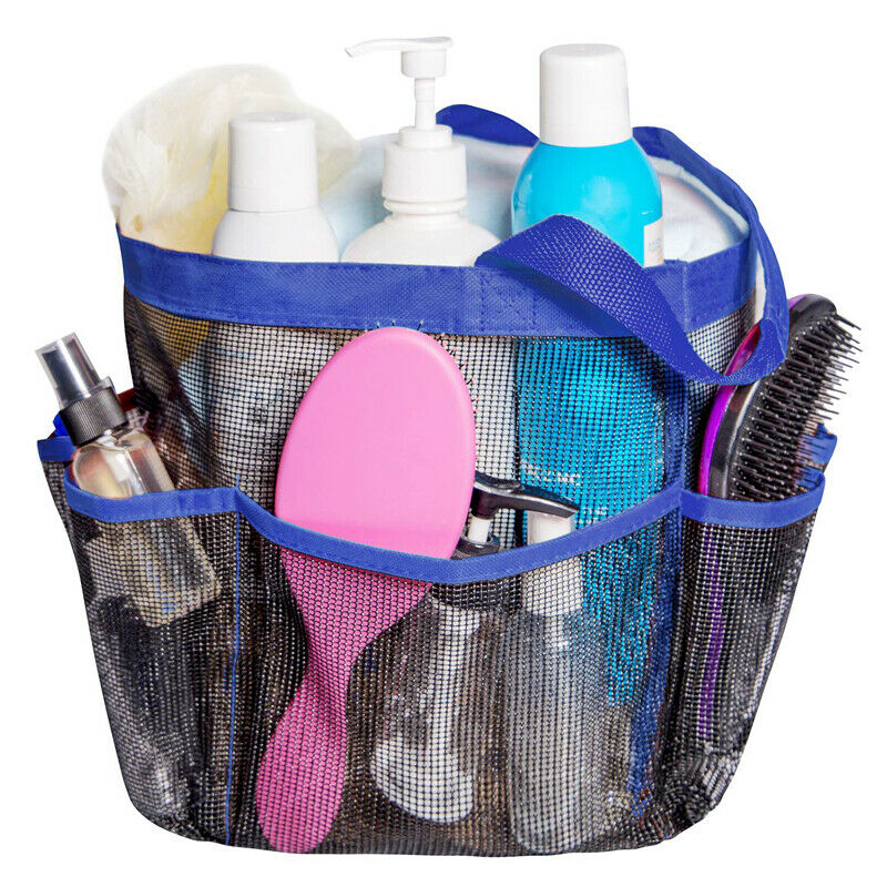 Packable Mesh Douche Bag Caddy Badkamer Carry Tote Toilettas Bad Organizer Bad Opbergmanden: Blauw
