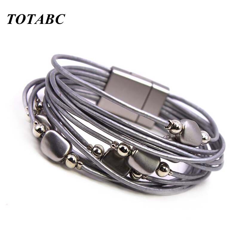 Totabc flerlags læderarmbånd til kvinder femme cool lås armbånd wrap armbånd magnet metal pulseira smykker: 9