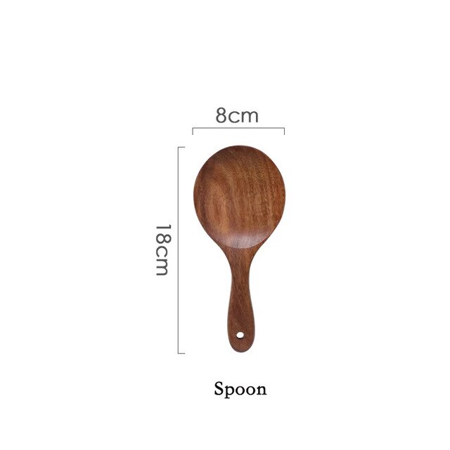 Thailand Teak Natural Wood Tableware Spoon Ladle Turner Long Rice Colander Soup Skimmer Cooking Spoons Scoop Kitchen Tool Set: 06