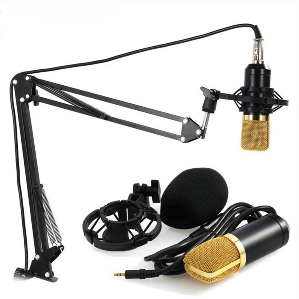 Studio Recording Condenser Microphone Kit with Shock Mount Flexible Scissor Arm for Network Broadcasting Online Singing