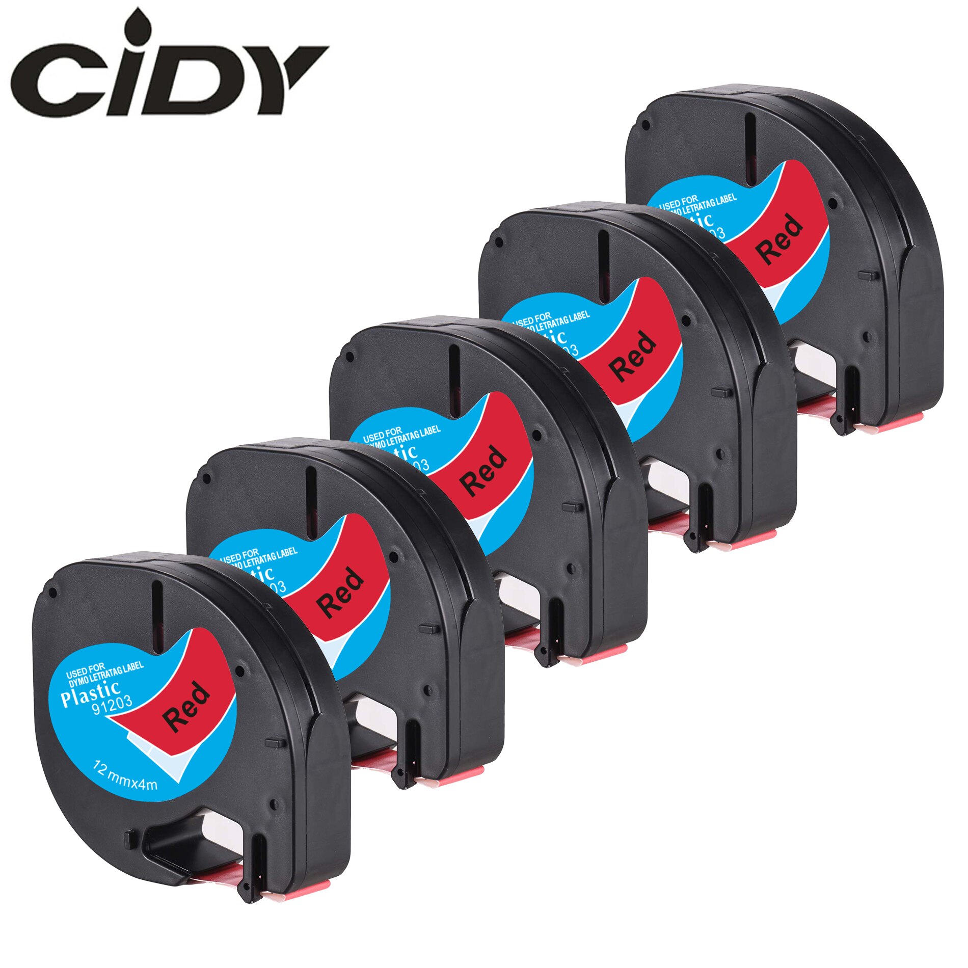 5pcs mixed color of 91201 91202 91203 91204 91205 labels 12mm dymo letratag 91201 91331 tape for LT-100H label maker: black on red