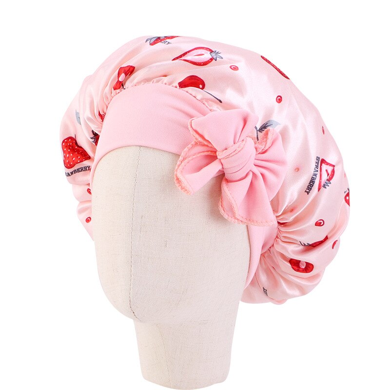 Gorro de satén para dormir para niño y niña, gorro de ducha de seda para niño, gorro de pelo para niño y niña, gorro de dormir de seda con lazo de banda estampado de flores