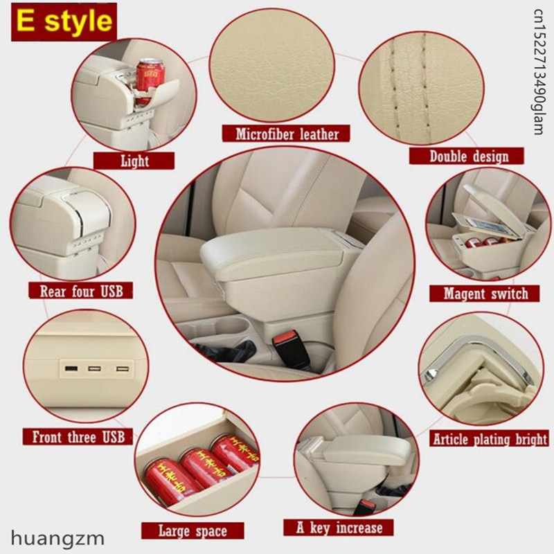 For Fiat 500 Armrest Box Central Store Content Storage Box with Cup Holder Ashtray USB Interface