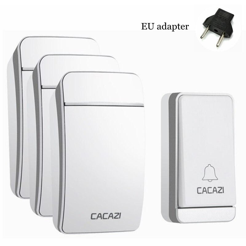 CACAZI Self-powered Wireless Doorbell Waterproof No Battery LED Flash 1 Button 3 Receiver Smart Home Cordless door bell chime: Silver 1x3 EU