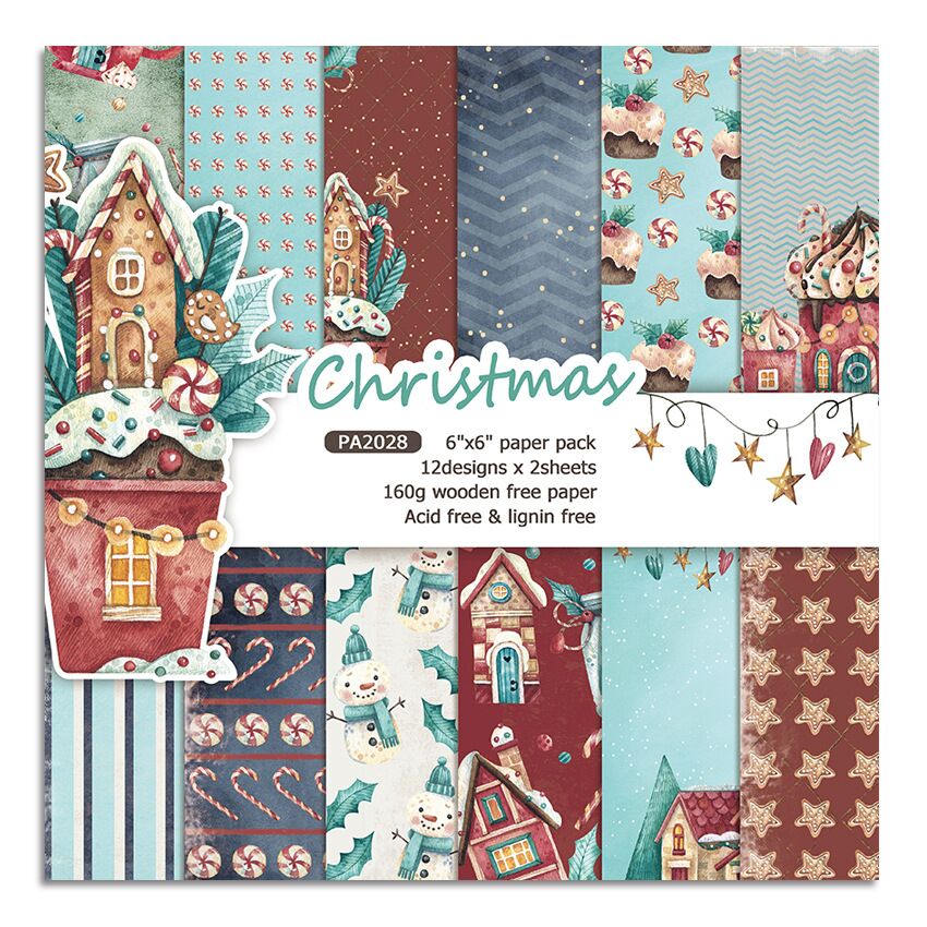 Christmas style Scrapbooking paper pack of 24 sheets handmade craft paper craft Background pad 548