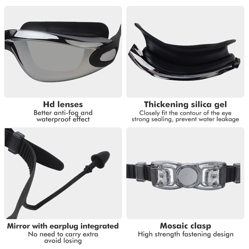 Mosodo Schwimmen Brille mit Ohrstöpsel Anti-Nebel Einstellbare Schwimmen Gläser Männer Frauen Erwachsene Silikon Brillen Optische Tauchen Gläser