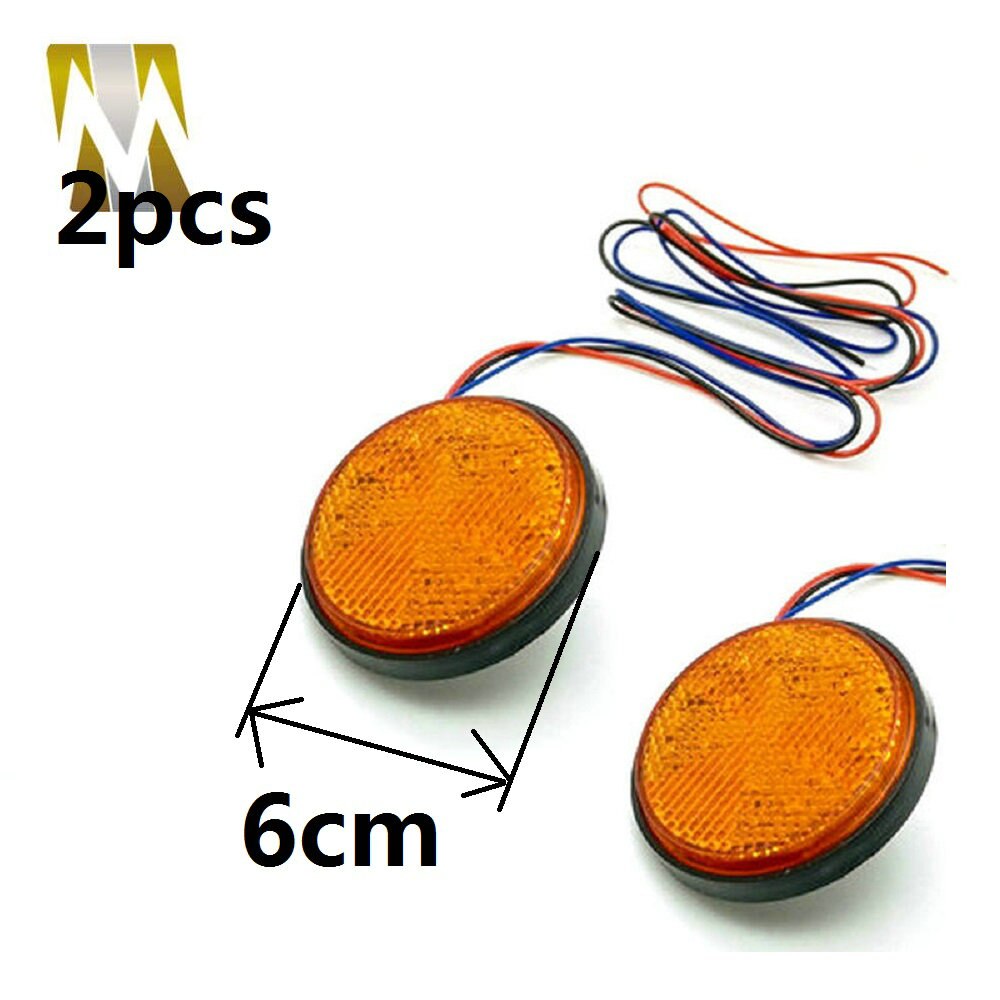 Faro trasero de moto de Motocross, Reflector LED redondo/rectangular, luces de freno, lámpara de señal de giro, accesorios universales para automóviles y motocicletas: 6cm 2PCS Orange