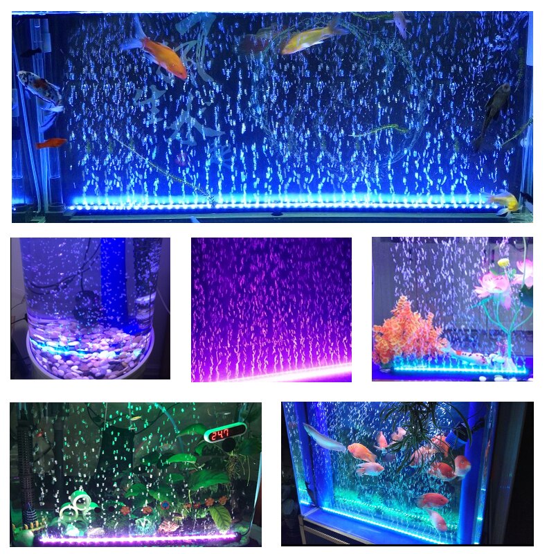 15CM 35CM 55CM Aquarium LED Air Bubble Lighting Fish Tank Bar Light Aquatic Submersible Lamp RGB Remote Waterproof Oxygenation