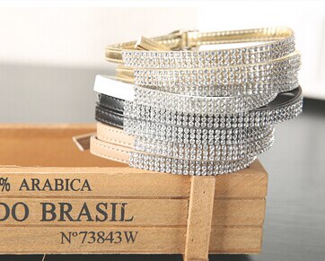 Charmante leren schoenenband met strass steentjes voor dames