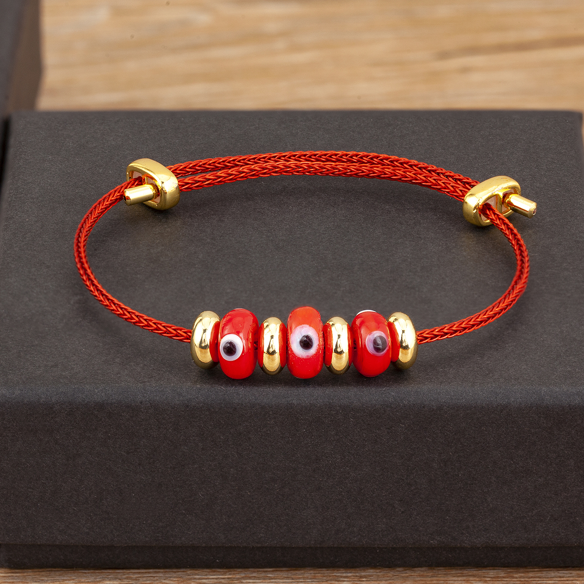 Nidin nueva pulsera de cuerda de ojo malvado turco de la suerte ajustable para mujeres estilo Punk de personalidad de joyería: Color amarillo dorado claro