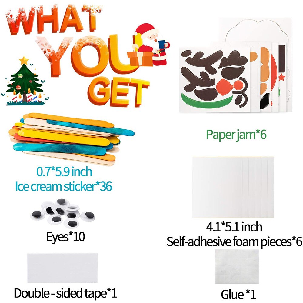 6Pcs Christmas DIY Craft Supplies kit for Kids Craft Art Decors Classroom and Home Party Birthday for Children