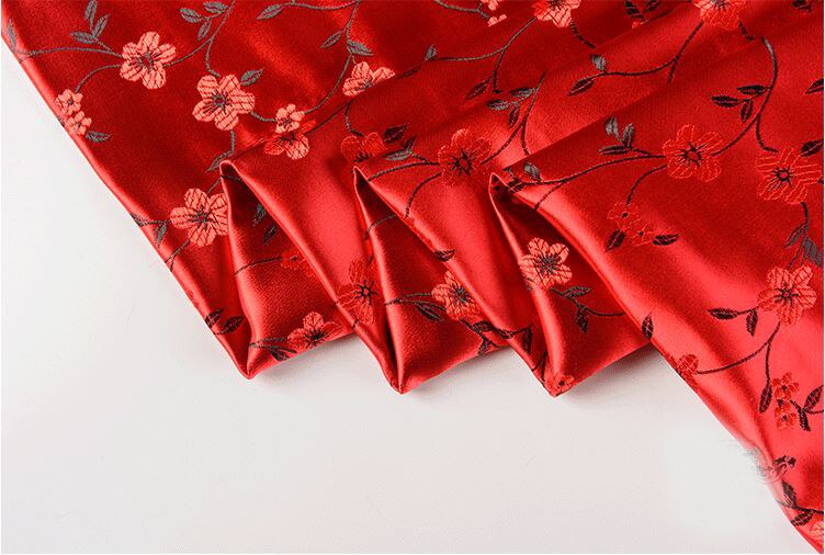 Red floral style jacquard tapestry jacquard silk fabric for wedding dress cushion cover curtain patchwork upholstery home deco