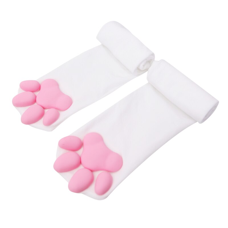 Cat Paw Socks For Women Girls Kawaii 3D Cat Claw Toe Beanies Cute Lolita Paw Pads Cosplay Cat Paw Pad Thigh High Socks: white