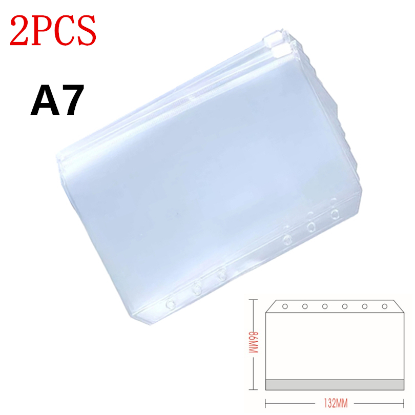 KDD Binder Pockets A5/A6/A7 Binder Loose Leaf Bag Clear Zipper Folders For 6-Ring Notebook Binder Pouch Document Filing Bags: A7 2PCS